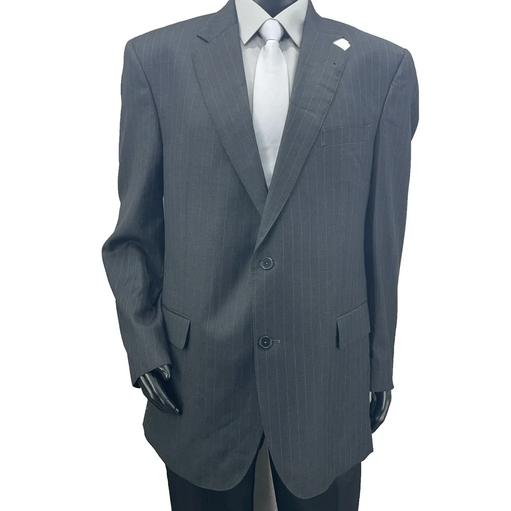 Jos A Bank Sig Gold Mens 43L Dark Gray Pinstripe Suit Jacket Wool Corpcore